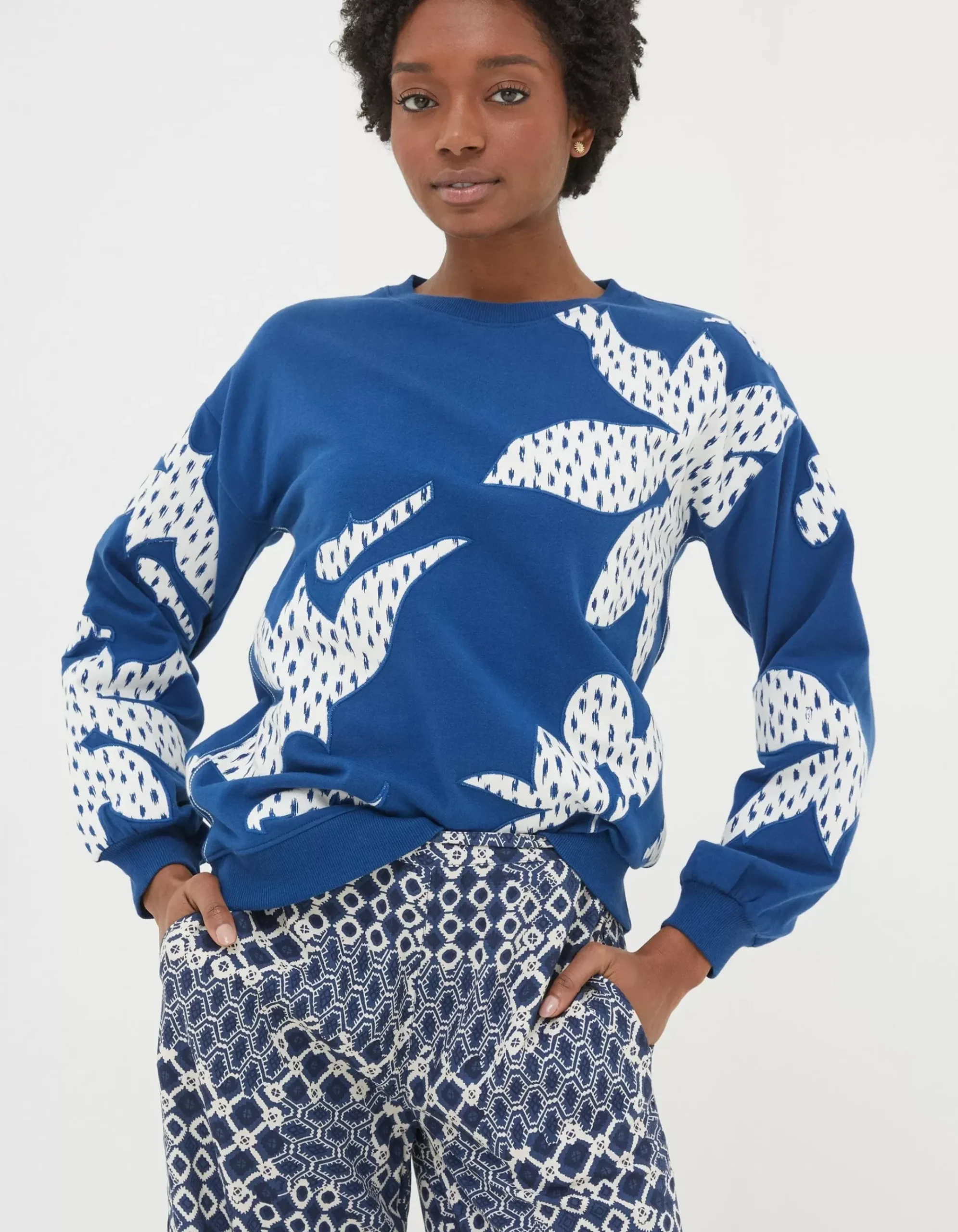 Alex Textured Leaves Crew Sweatshirt