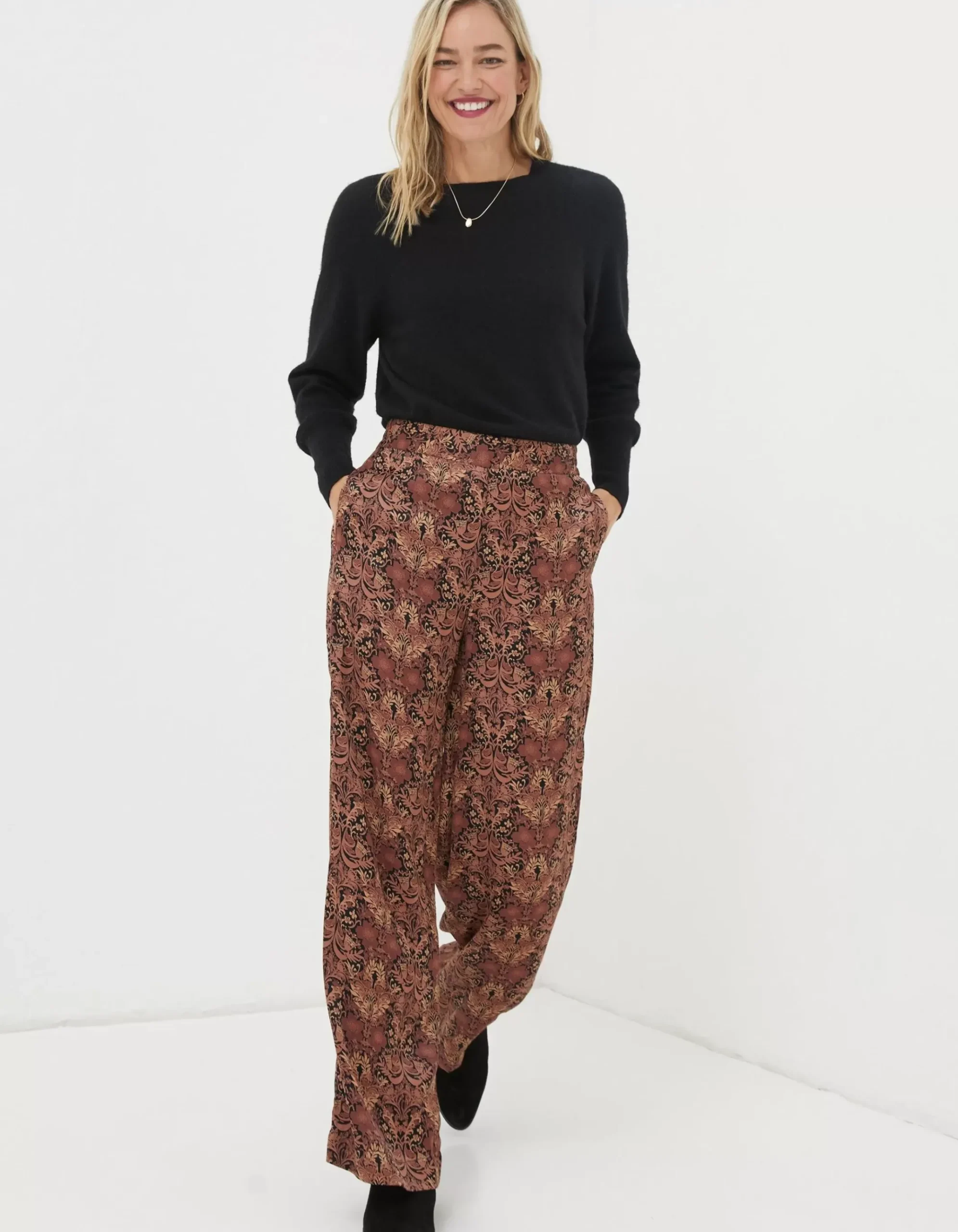 Art Floral Satin Printed Trousers