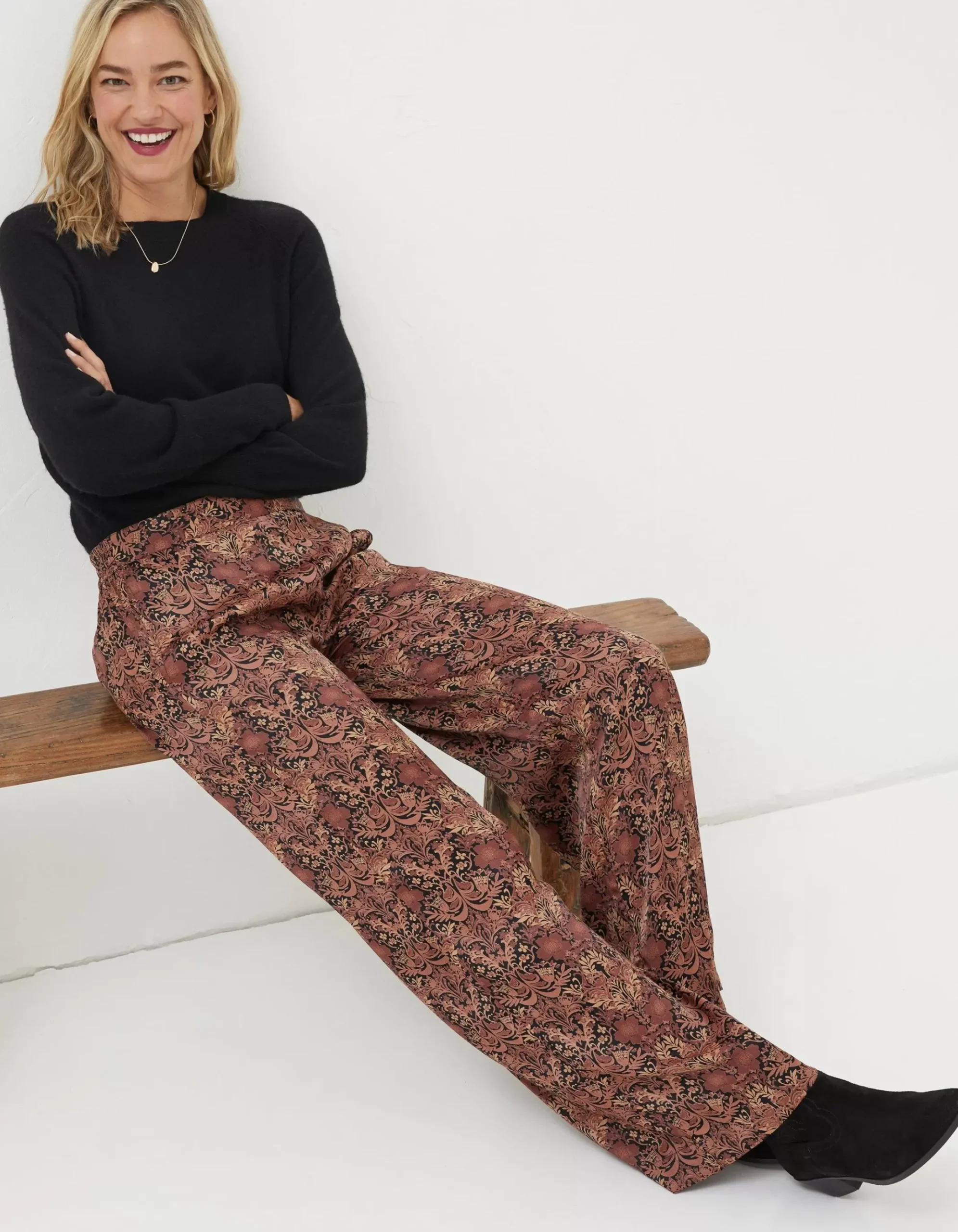 Art Floral Satin Printed Trousers