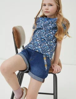 Floral Embroidered Denim Shorts