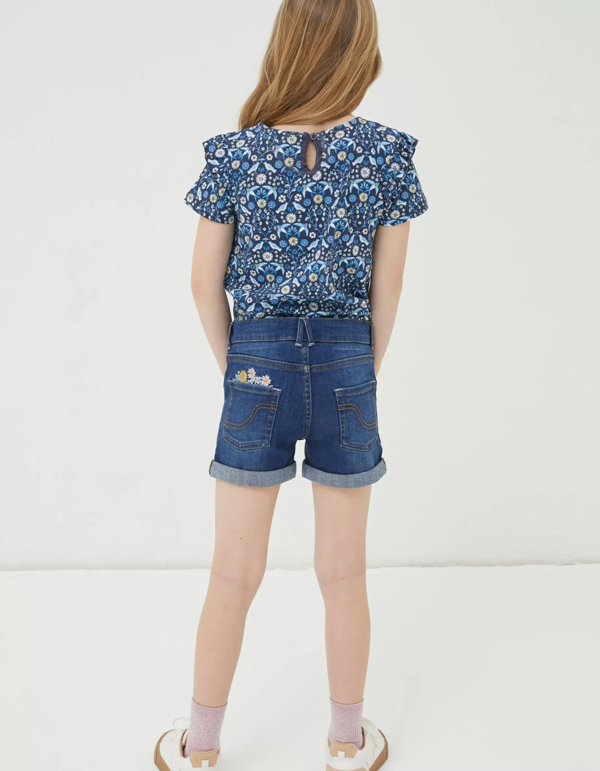 Floral Embroidered Denim Shorts