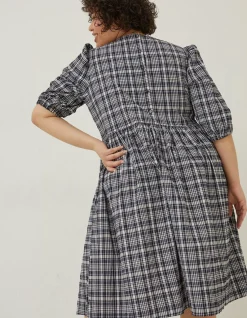 Hannah Puff Sleeve Check Midi Dress