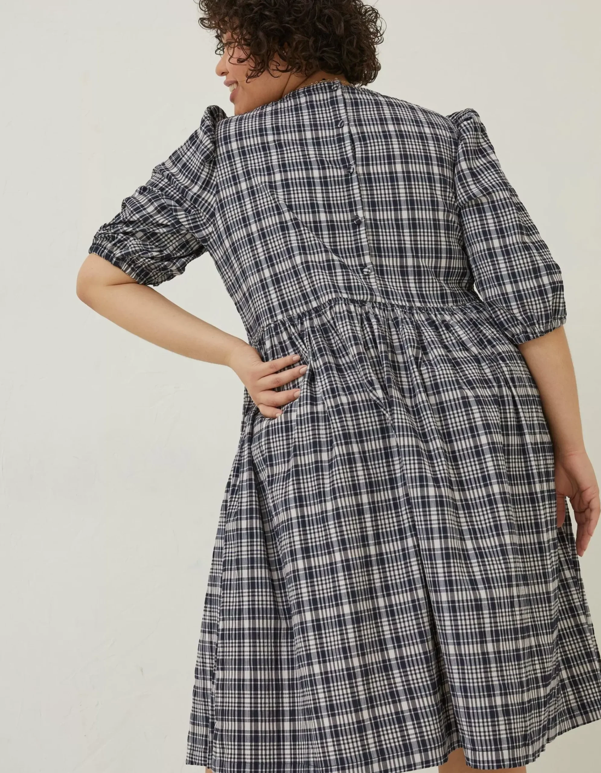 Hannah Puff Sleeve Check Midi Dress