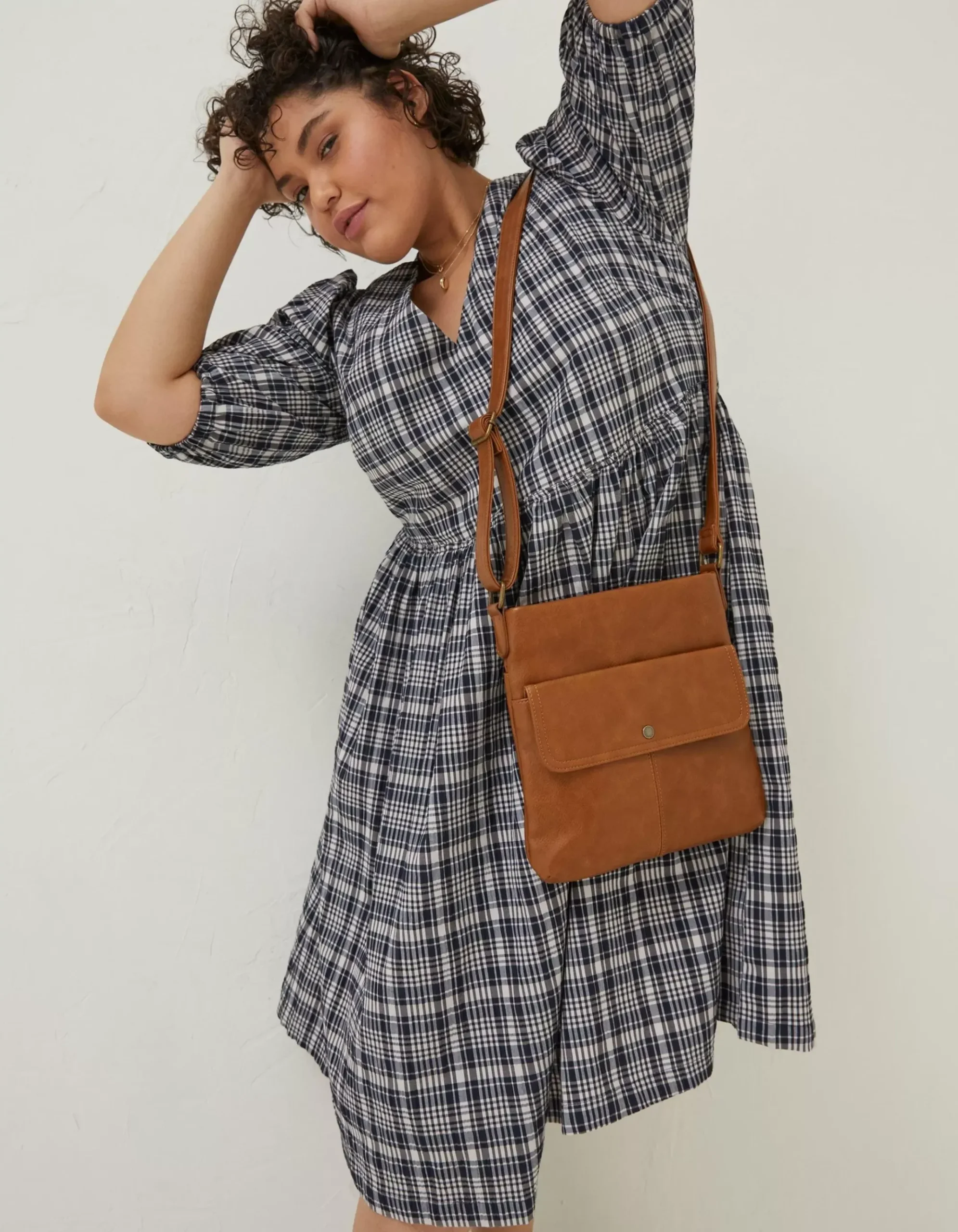 Hannah Puff Sleeve Check Midi Dress