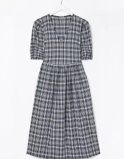 Hannah Puff Sleeve Check Midi Dress
