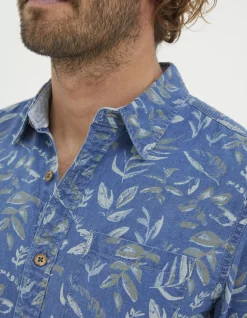 Indigo Leaf Print Shirt
