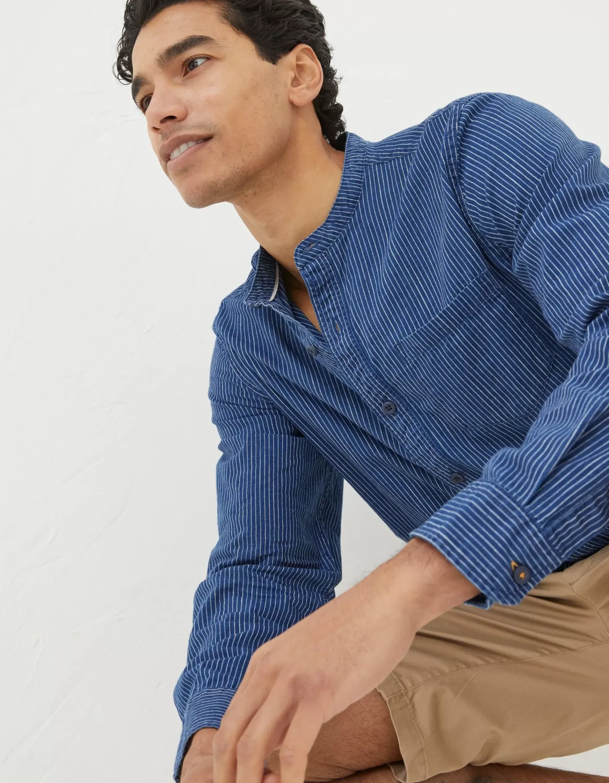 Indigo Stripe Grandad Shirt
