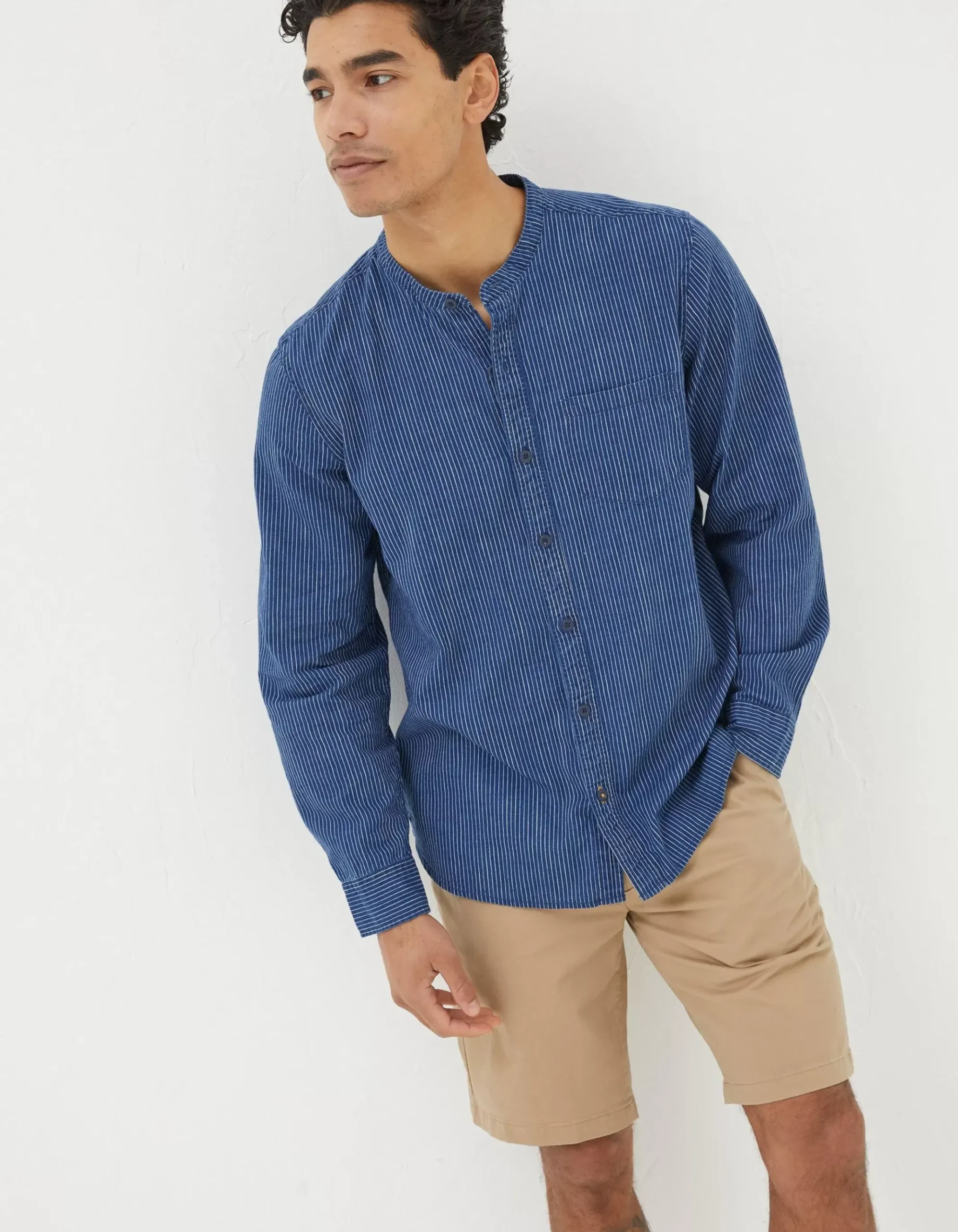Indigo Stripe Grandad Shirt