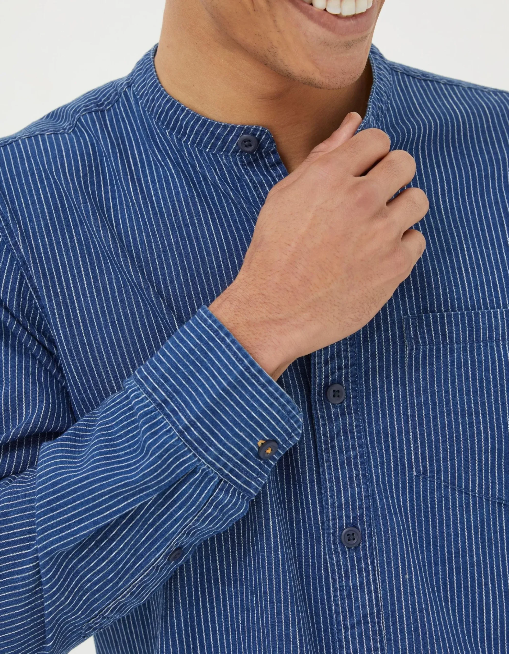 Indigo Stripe Grandad Shirt