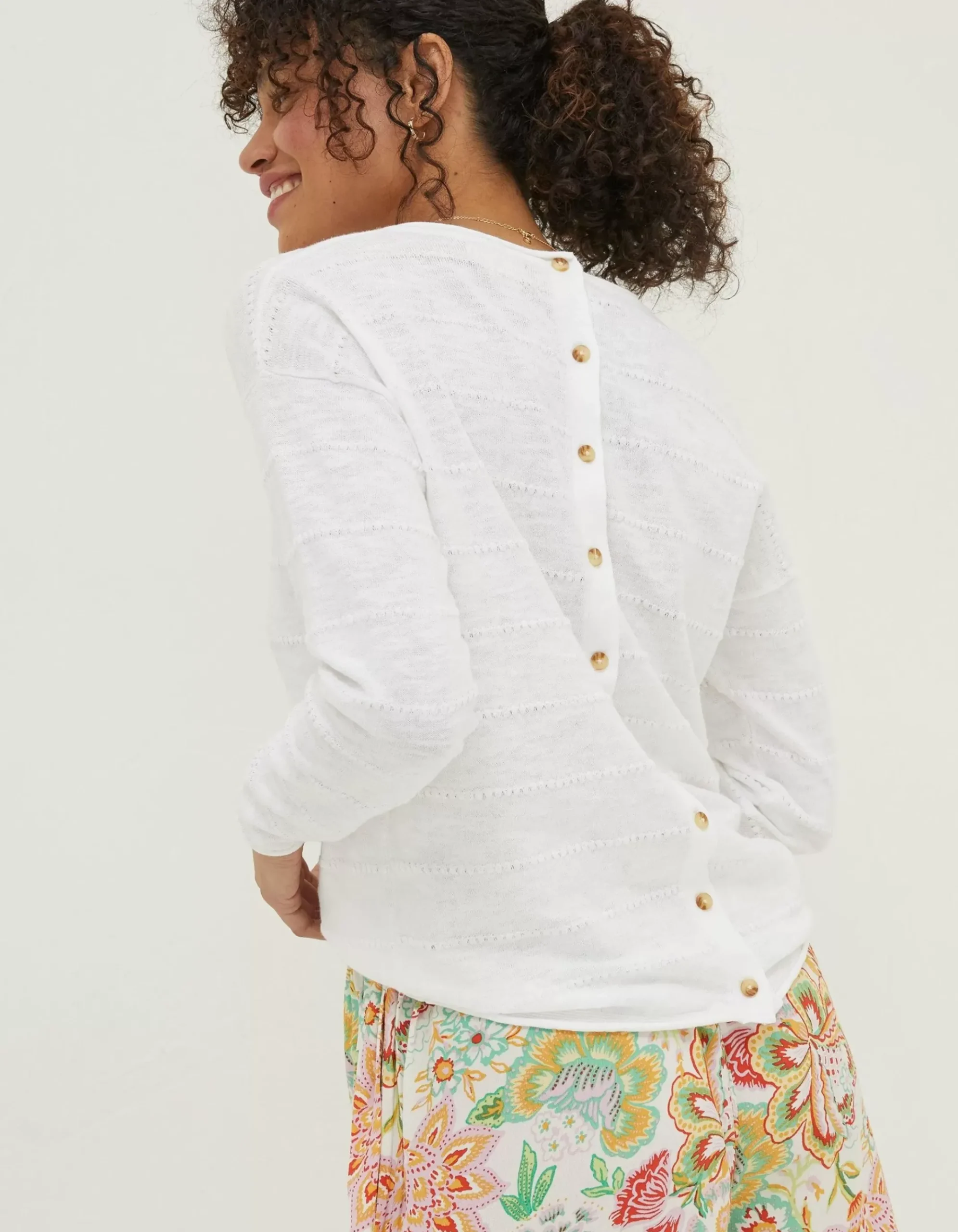Isobella Linen Blend Button Back Jumper