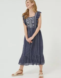Izzi Stripe Embroidered Midi Dress
