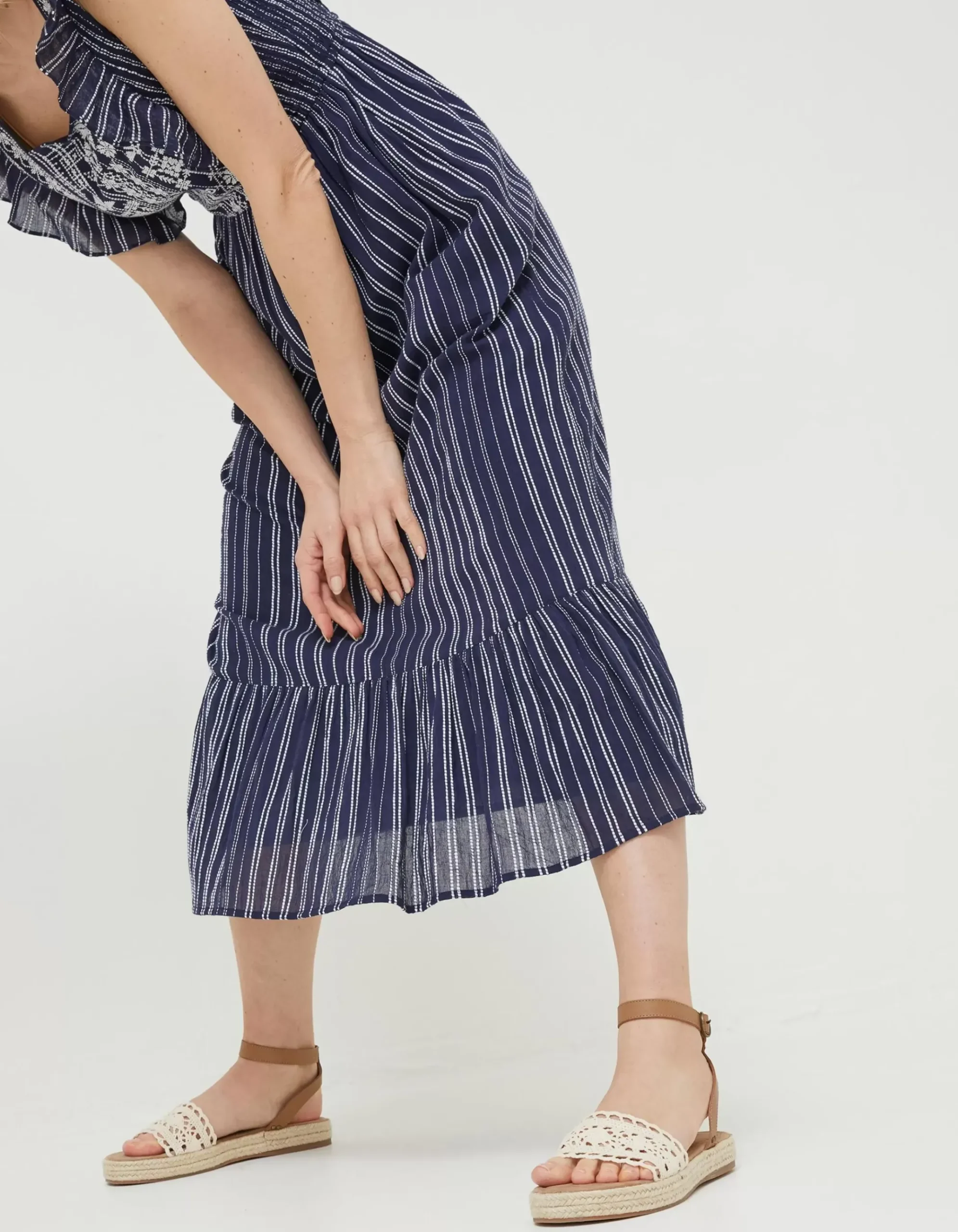 Izzi Stripe Embroidered Midi Dress