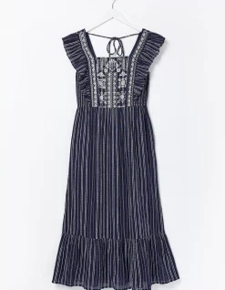 Izzi Stripe Embroidered Midi Dress