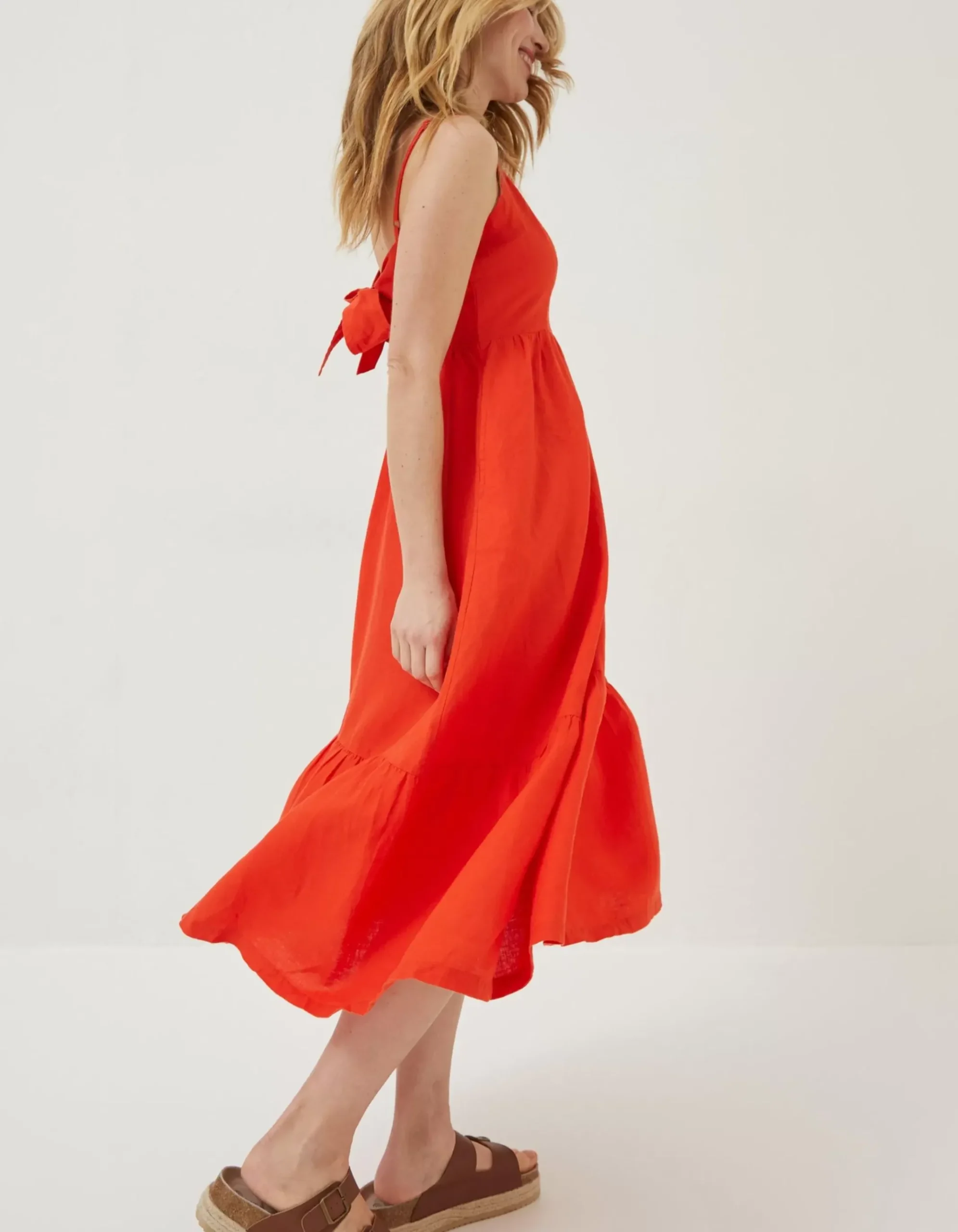 Julien Tie Back Linen Midi Dress