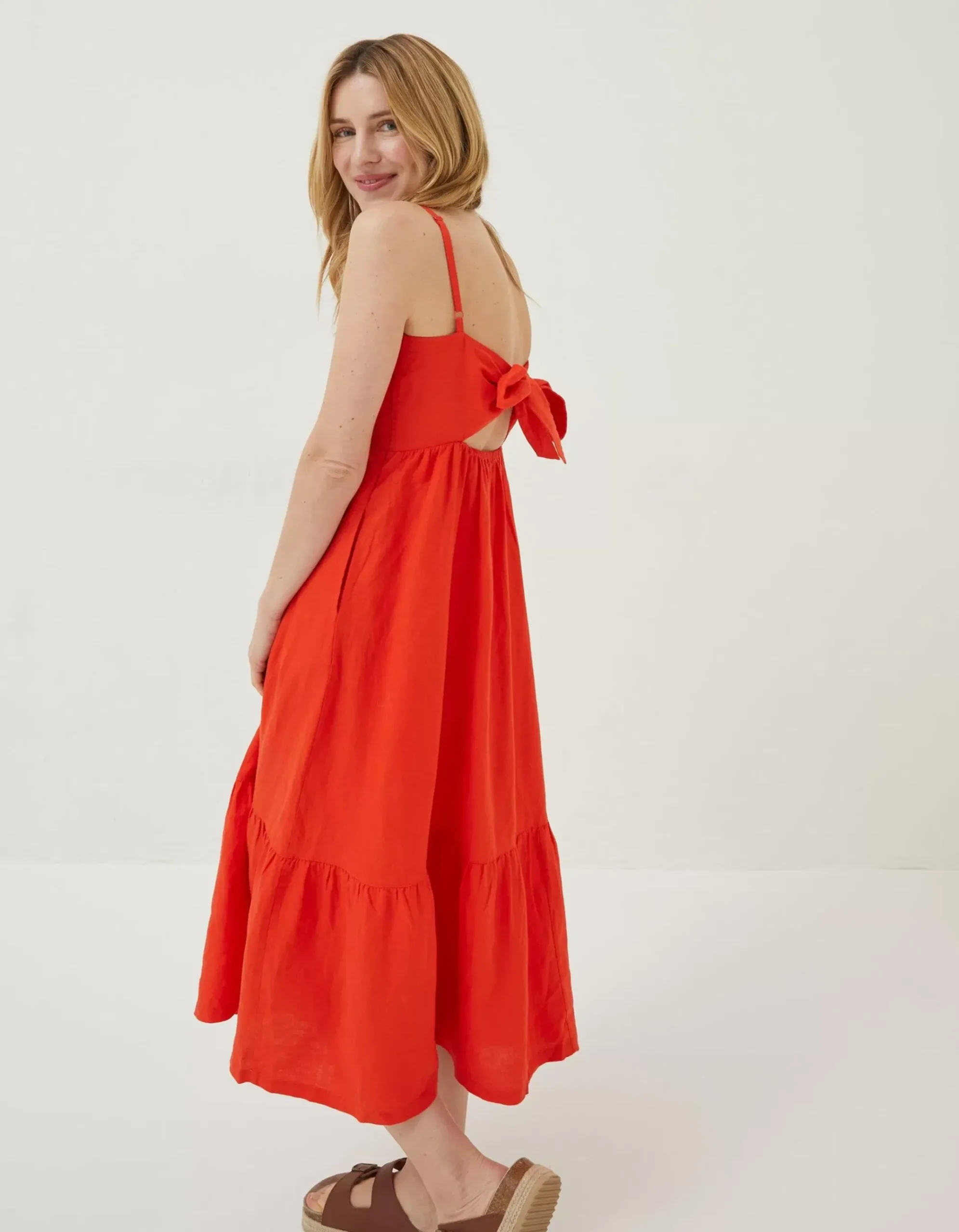 Julien Tie Back Linen Midi Dress