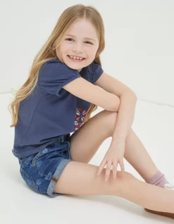 Laser Print Denim Shorts