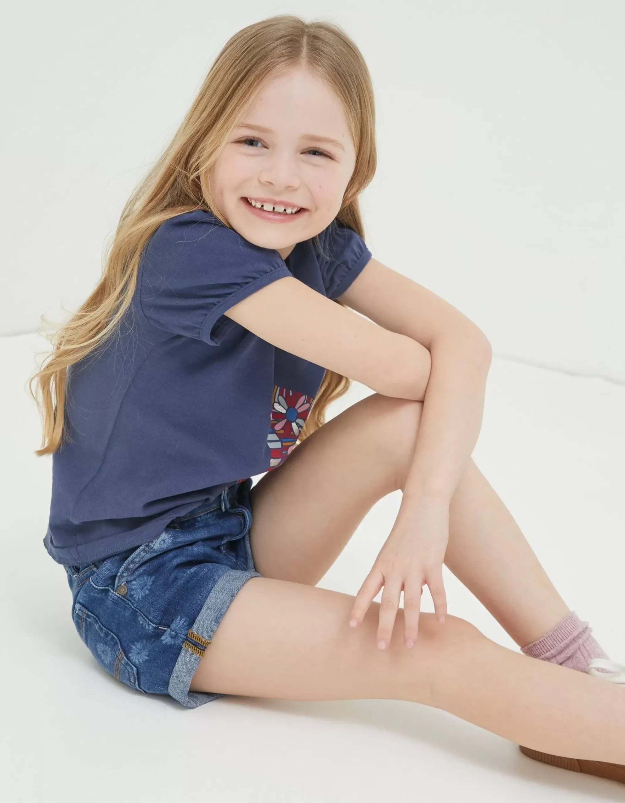 Laser Print Denim Shorts