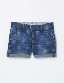Laser Print Denim Shorts