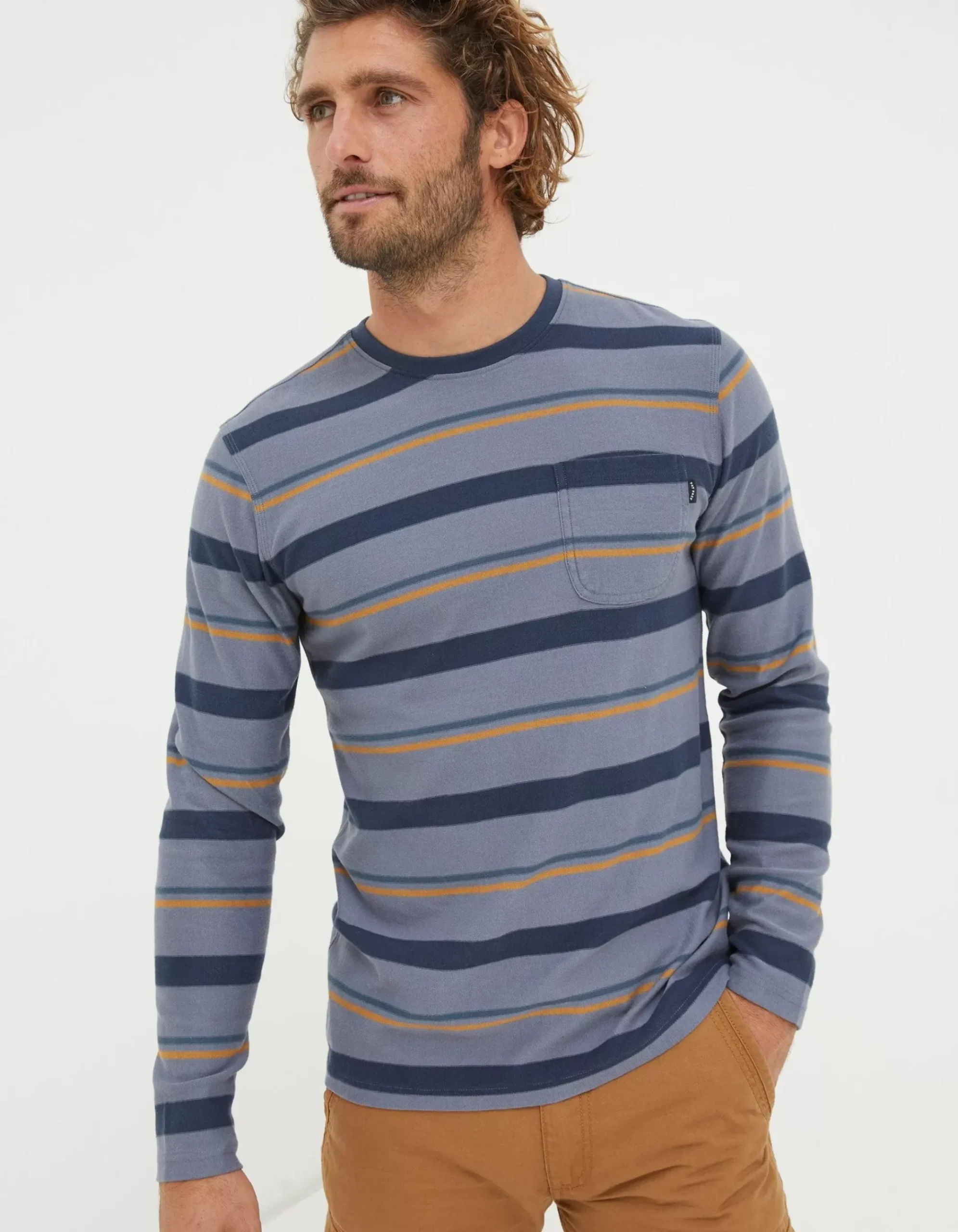 Long Sleeve Stripe Pocket Crew