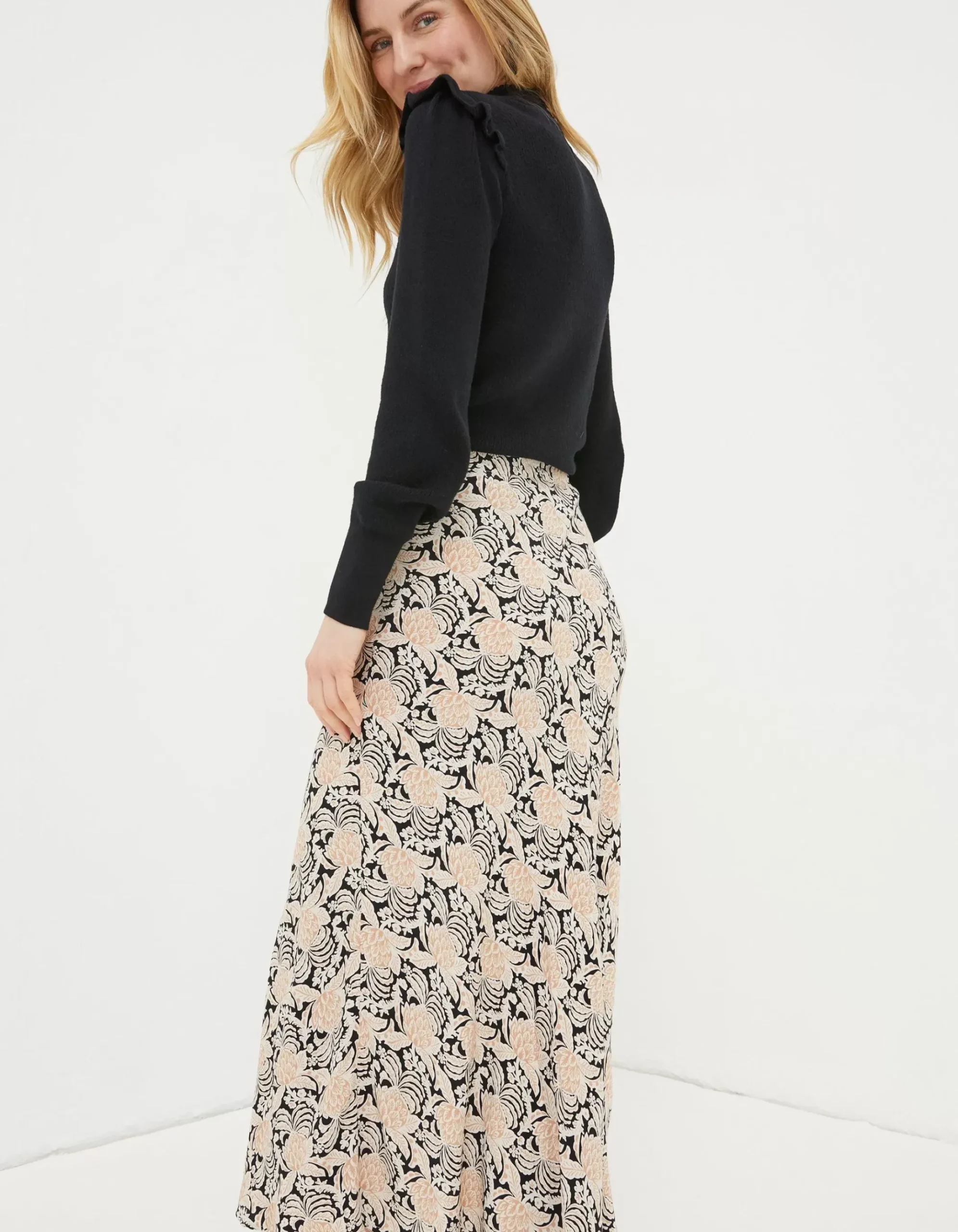 Pat Damask Floral Midi Skirt