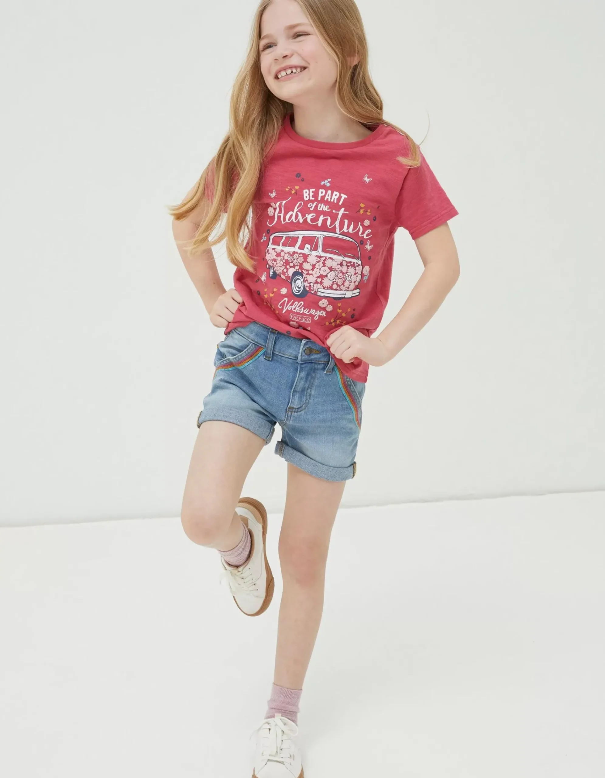 Rainbow Embroidered Denim Shorts