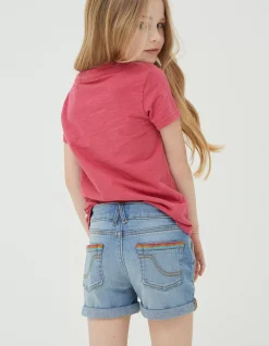 Rainbow Embroidered Denim Shorts