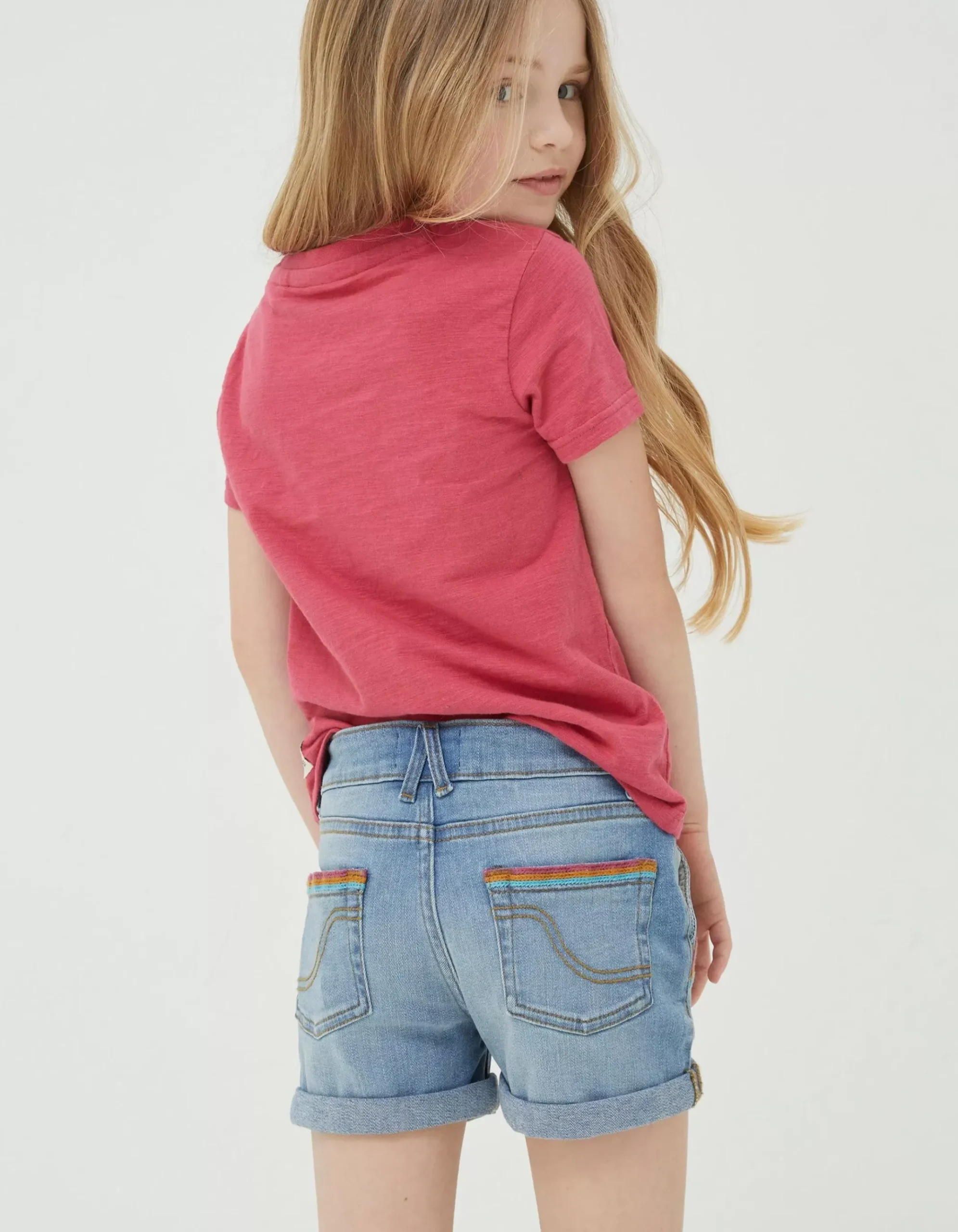 Rainbow Embroidered Denim Shorts