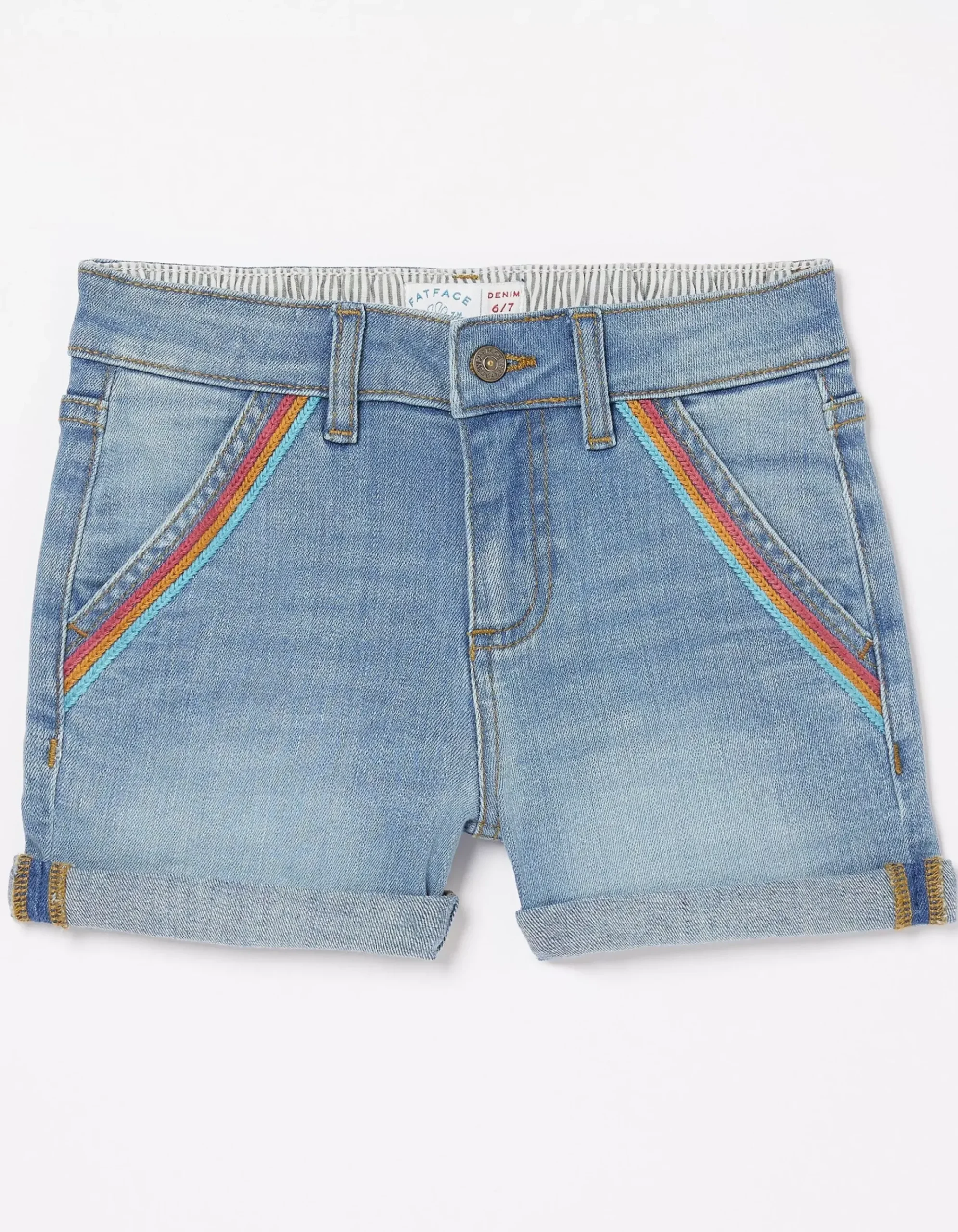 Rainbow Embroidered Denim Shorts