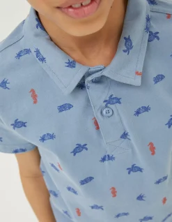 Sea Creatures Printed Polo Top