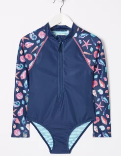 Shell Print Long Sleeve Swimsuit