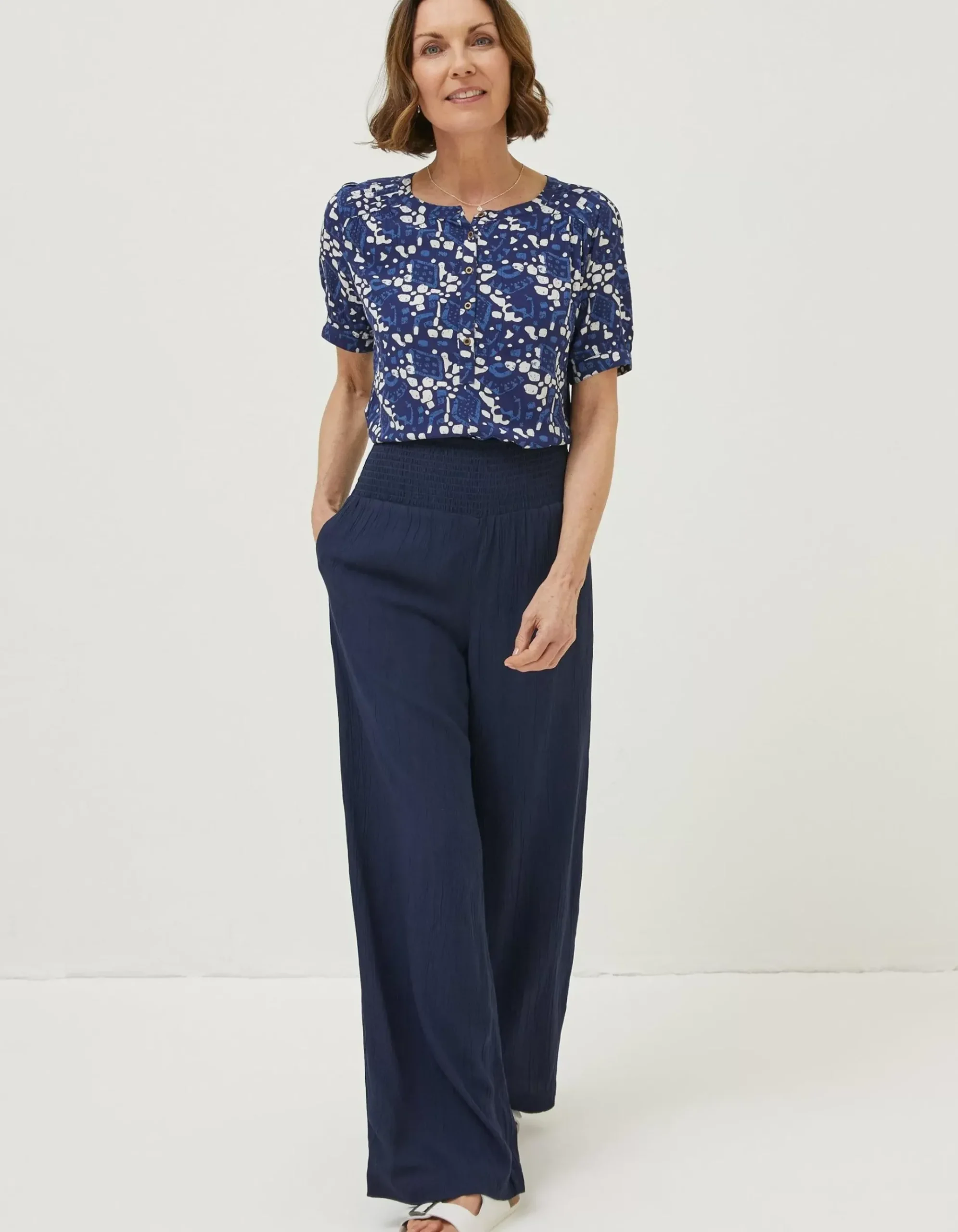 Shirred Plain Palazzo Trousers