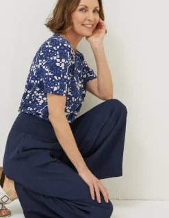 Shirred Plain Palazzo Trousers