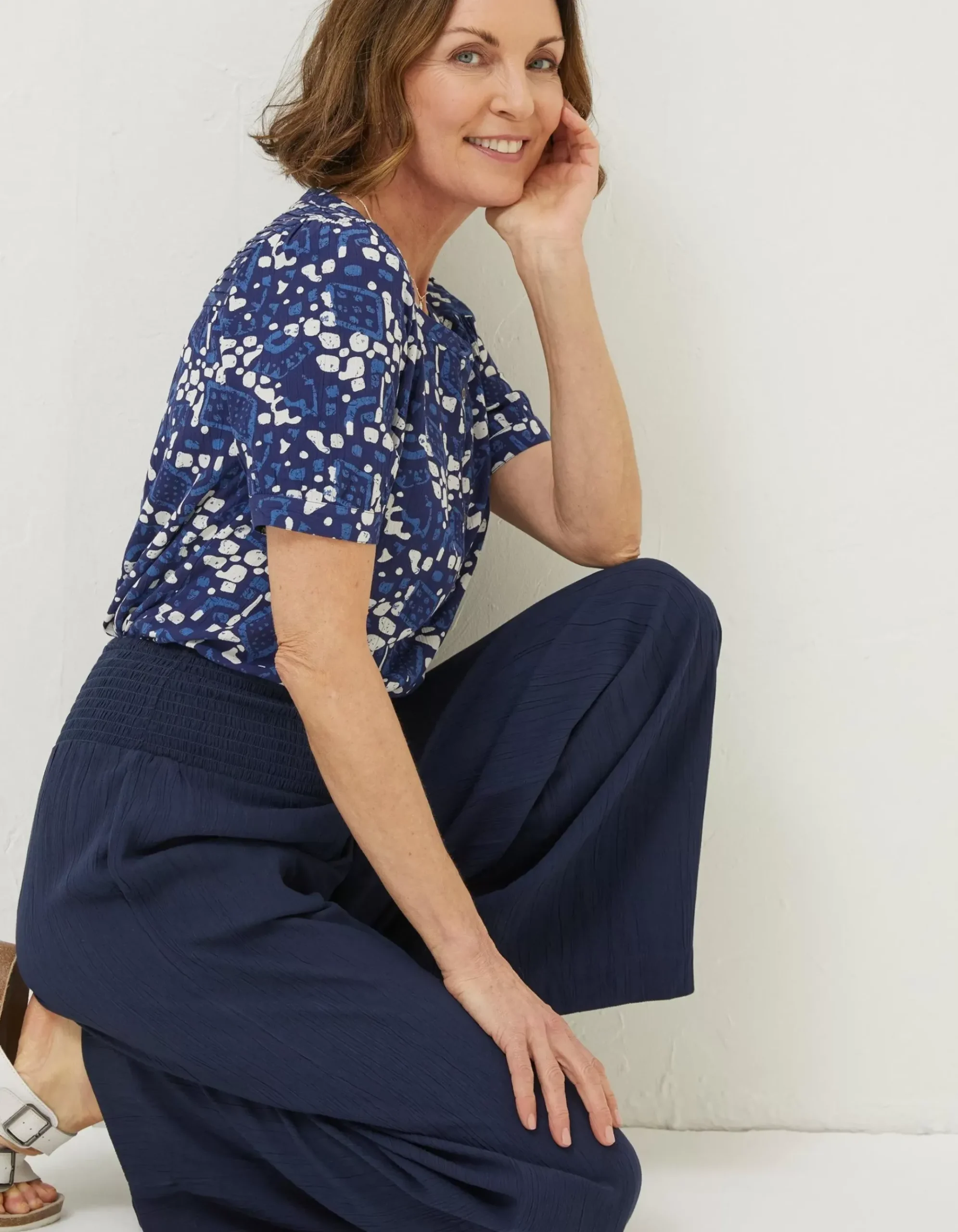Shirred Plain Palazzo Trousers
