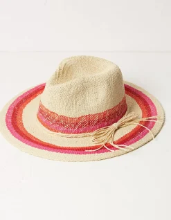 Stripe Straw Fedora Hat