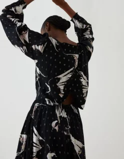 Swallow Print Elaine Midi Dress