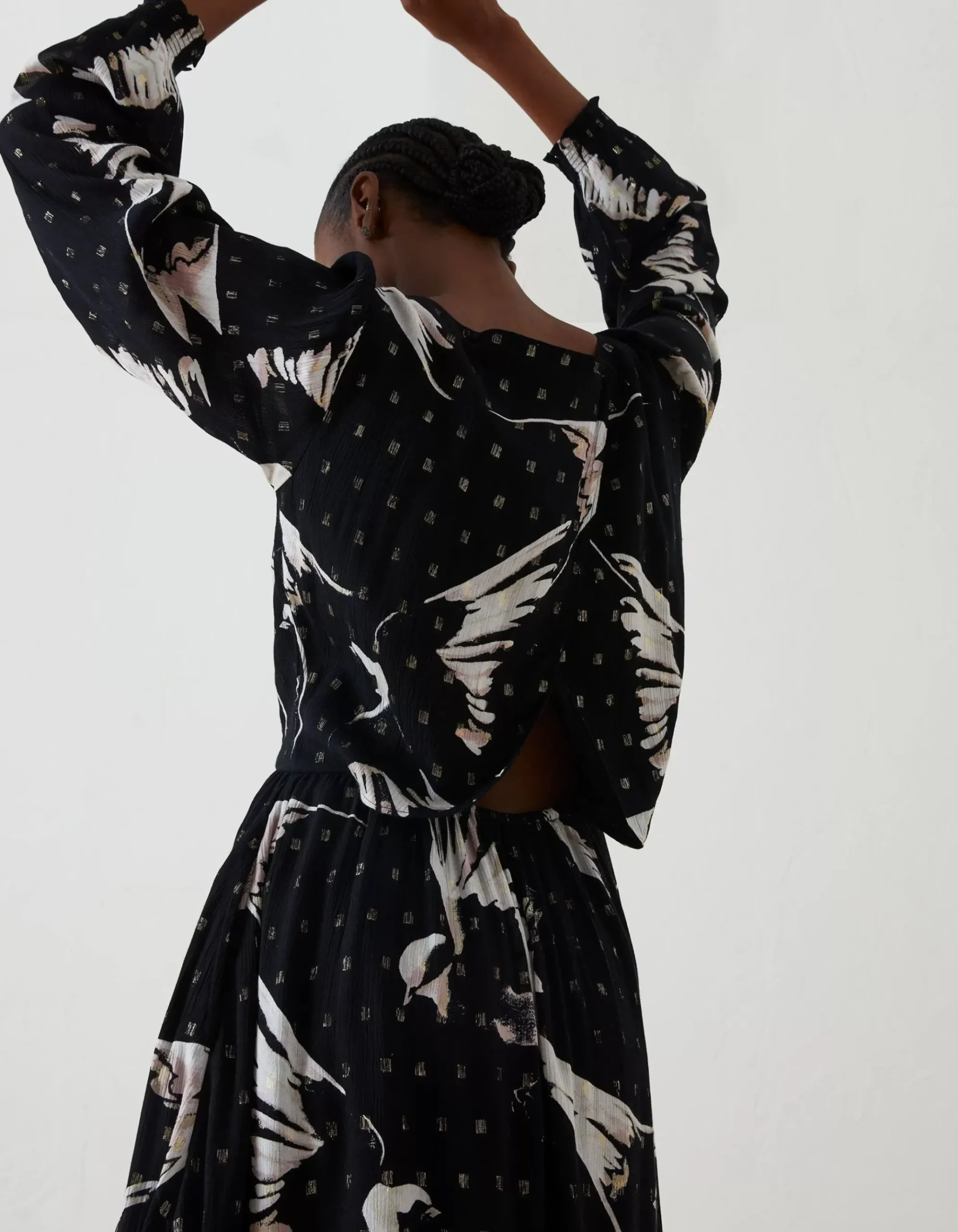 Swallow Print Elaine Midi Dress