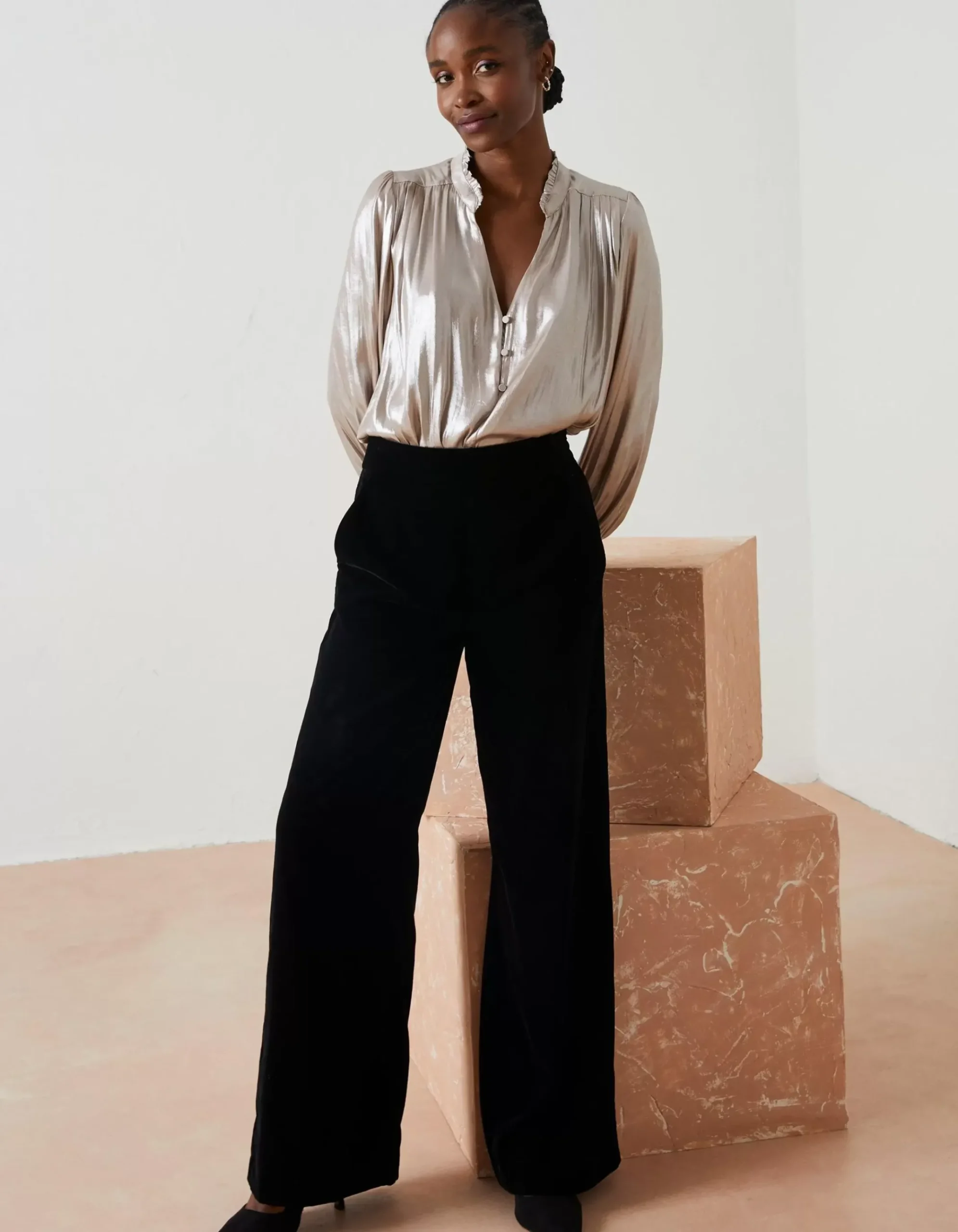 Wide Leg Velvet Trousers